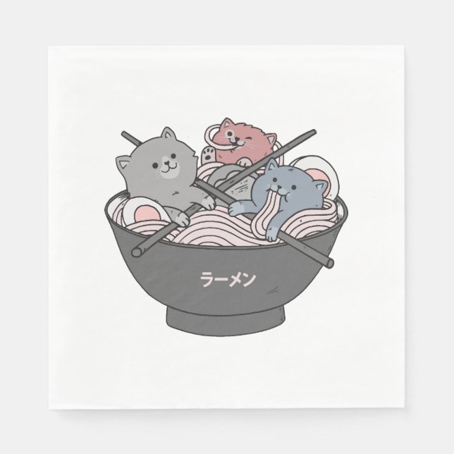 Cat Ramen Kawaii Serviette (Vorderseite)