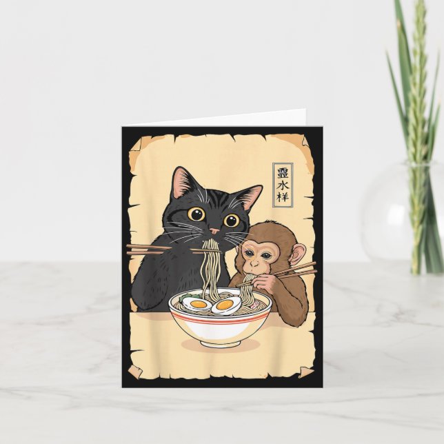 Cat Ramen Monkey Shirt Funny Cat Monkey Eating Ram Karte (Vorderseite)