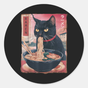 Cat Ramen Noodle Japanischer Anime Kawaii gibt Men Runder Aufkleber