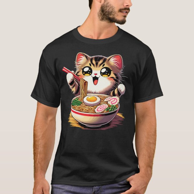 Cat Ramen Noodles Anime Kawaii Japanese Cat (2) T-Shirt (Vorderseite)