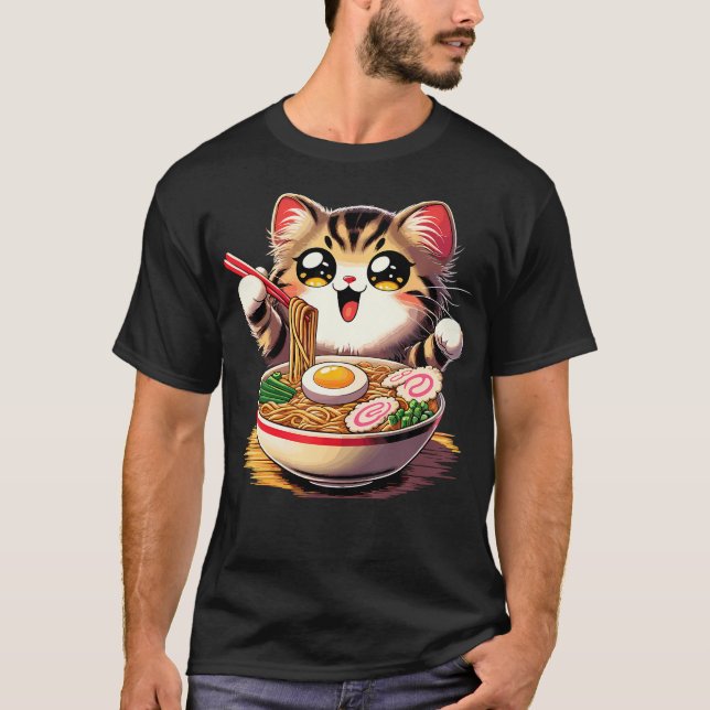 Cat Ramen Noodles Anime Kawaii Japanische Katze T-Shirt (Vorderseite)
