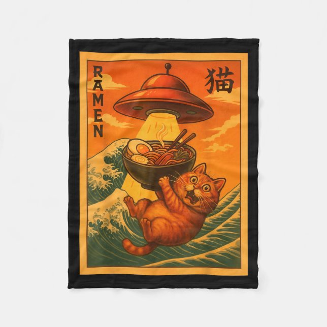Cat Ramen Ufo Funny Japanese Anime Men Women Teens Fleecedecke (Vorderseite)