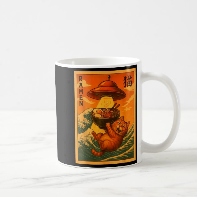 Cat Ramen Ufo Funny Japanese Anime Men Women Teens Kaffeetasse (Rechts)