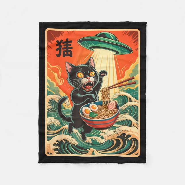 Cat Ramen Ufo Funny Japanese Anime Tee Men Women T Fleecedecke (Vorderseite)