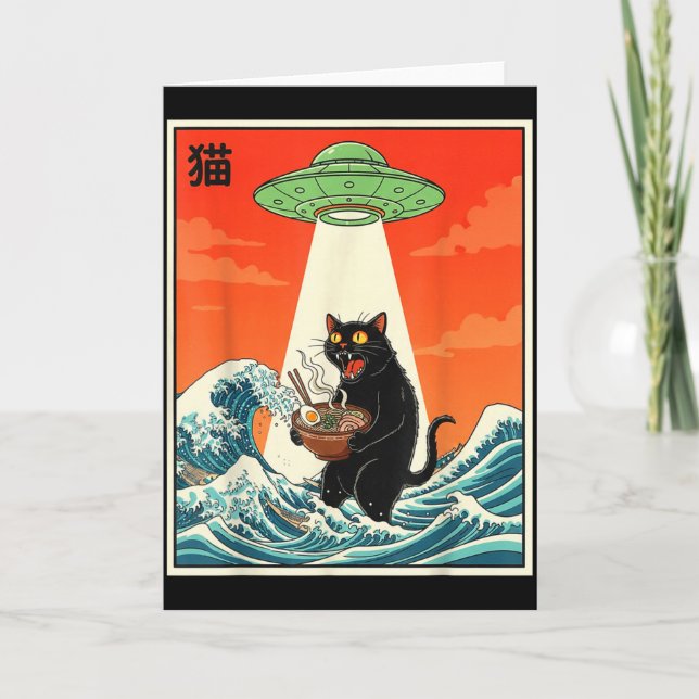 Cat Ramen Ufo Funny Japanese Anime Tee Men Women T Karte (Vorderseite)