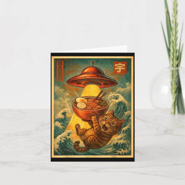 Cat Ramen Ufo Funny Men Women Teens Kids Japanese  Karte (Vorderseite)