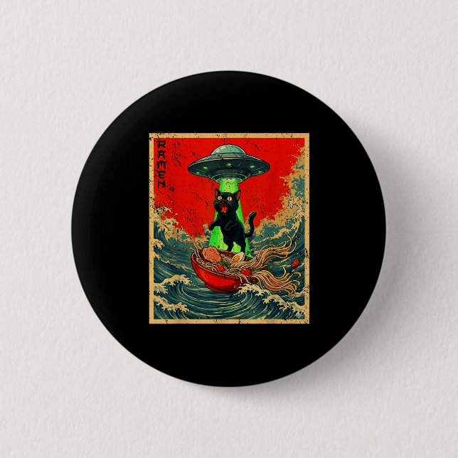 Cat Ramen Ufo Japanese Anime Graphic Tees Men Wome Button (Vorderseite)