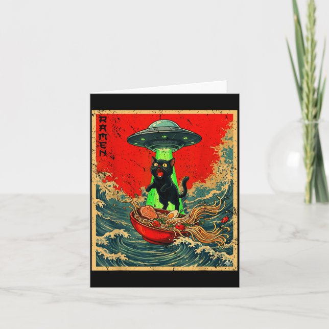 Cat Ramen Ufo Japanese Anime Graphic Tees Men Wome Karte (Vorderseite)
