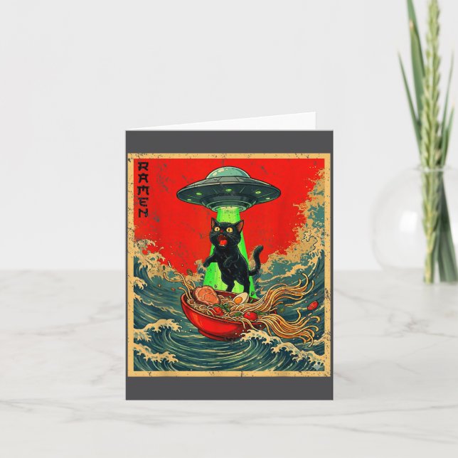 Cat Ramen Ufo Japanese Anime Graphic Tees Men Wome Karte (Vorderseite)