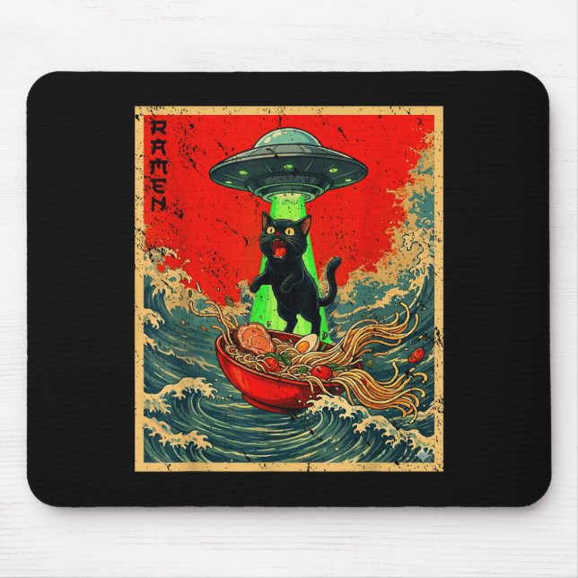 Cat Ramen Ufo Japanese Anime Graphic Tees Men Wome Mousepad (Vorne)