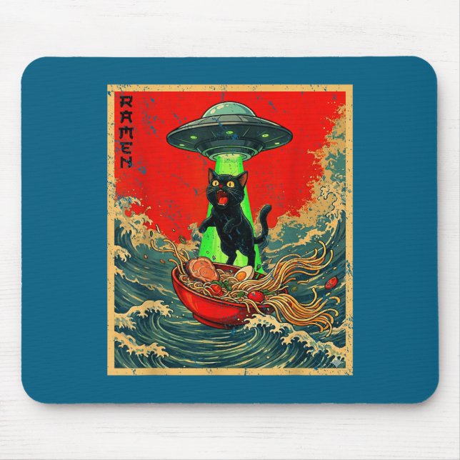 Cat Ramen Ufo Japanese Anime Graphic Tees Men Wome Mousepad (Vorne)
