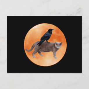 Cat Raven Moon Postcard Postkarte