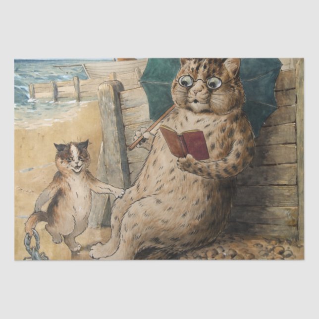 Cat Reading a Book by Louis Wain Seidenpapier (Vorderseite)