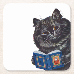 Cat Reading a Book, Louis Wain Rechteckiger Pappuntersetzer