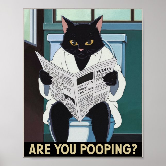 Cat Reading Newspapier auf der Toilette - Kacke du Poster (Vorne)