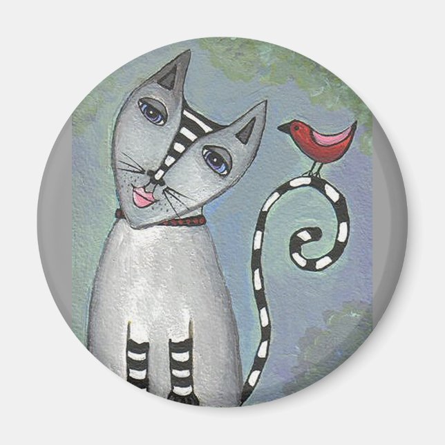 Cat & Red Bird - Magnet (Vorne)