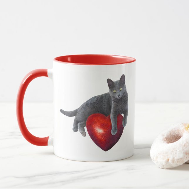 Cat Red Heart Tasse (Mit Donut)