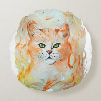 Cat Red Magic Spaß Watercolor Mystic Rundes Kissen