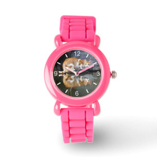 Cat Reflection in Pond Water Foto Mädchen Wählplat Armbanduhr