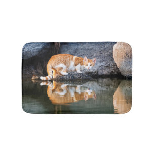 Cat Reflection in Pond Water Funny Foto - Badematte