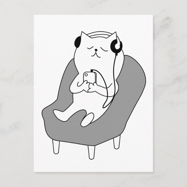 Cat Relaxing Musik auf Kopfhörern hören Postkarte (Vorderseite)