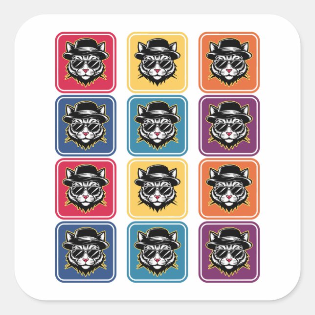 Cat Retro Pop Art Quadratischer Aufkleber (Vorderseite)