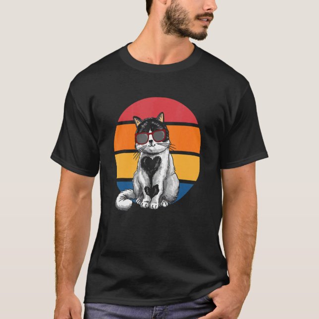 Cat  Retro Sunset Cat Sunset I Cat T-Shirt (Vorderseite)
