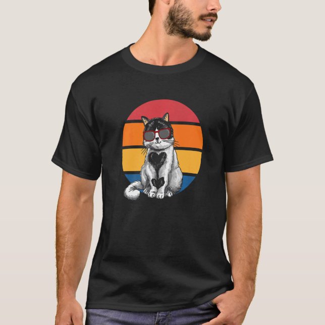 Cat Retro Sunset Cat Sunset I Cat T-Shirt (Vorderseite)