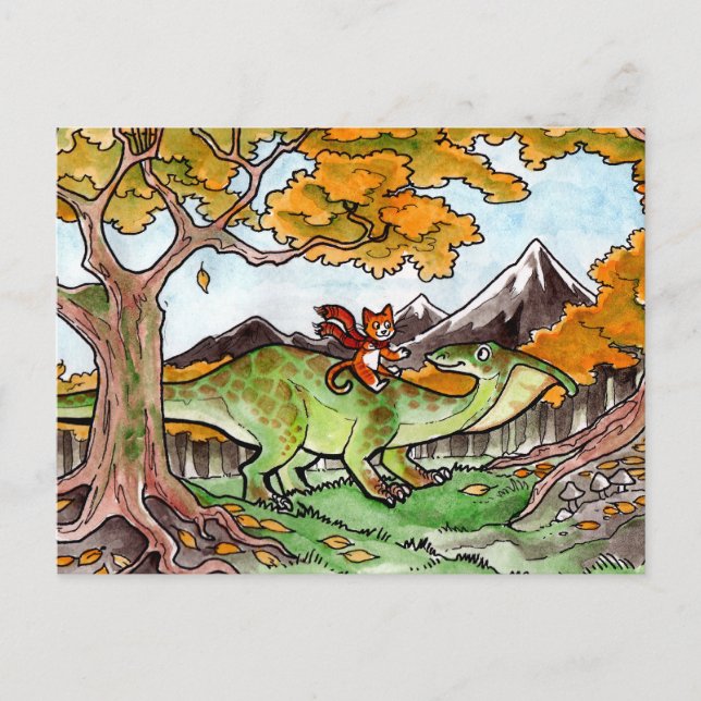 Cat Rides a Dinosaur Postkarte (Vorderseite)