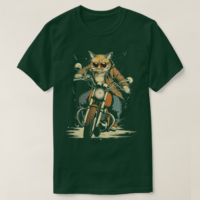 Cat Rides Motorrad T-Shirt (Design vorne)