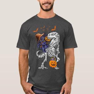 Cat Riding Dinosaur Pumpkin Halloween Kinder 1073 T-Shirt