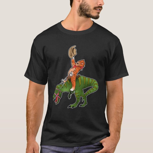 Cat Riding Dinosaur rex Kitten Rodeo Tyrannosaur R T-Shirt (Vorderseite)