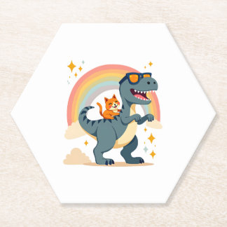 Cat Riding Dinosaur T-Rex Kitten Rainbow Dino Funn Untersetzer