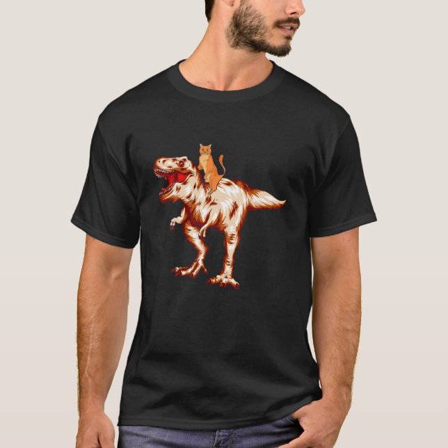 Cat Riding Dinosaur T Rex Tyrannosaurus Kitten Boy T-Shirt (Vorderseite)