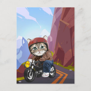 Cat Riding Motorrad auf der Bergstraße  Postkarte