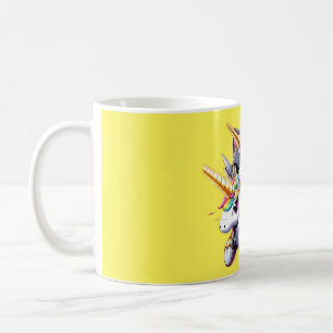 Cat Riding on Unicorn Robot Yellow Kaffeetasse