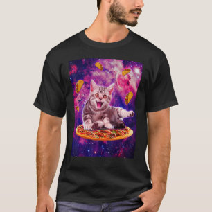 Cat Riding Pizza in Space Galaxy Taco Kitten Katze T-Shirt