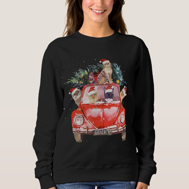 Cat Riding Red Truck Weihnachtsbaum Katze Weihnach Sweatshirt (Vorderseite)