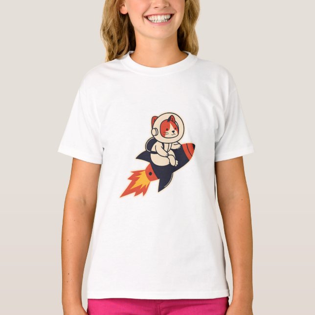 Cat Riding Rocket - kosmisches Abenteuer des T-Shirt (Vorderseite)