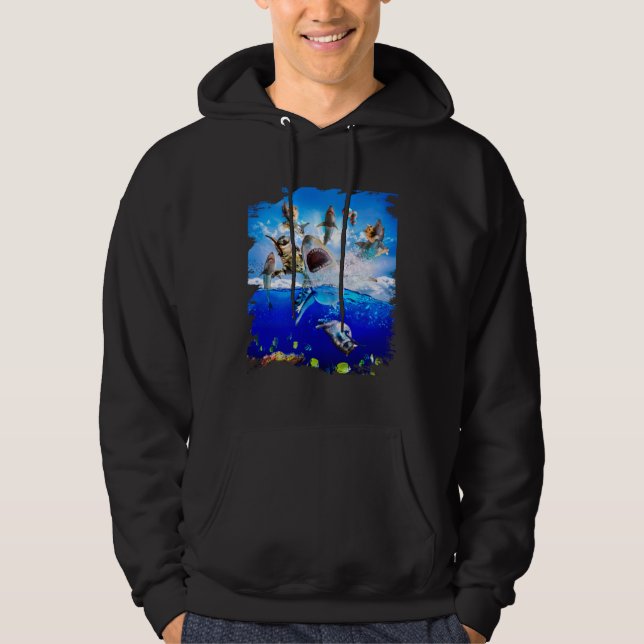 Cat riding shark in the ocean on the beach hoodie (Vorderseite)