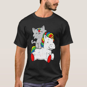 Cat Riding Unicorm Autismus Bewusstsein Niedlich P T-Shirt