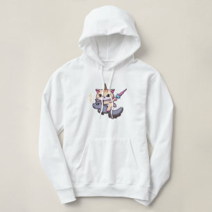 Cat Riding Unicorn mit Haltezauberstab Hoodie