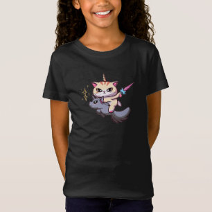 Cat Riding Unicorn mit Haltezauberstab T-Shirt