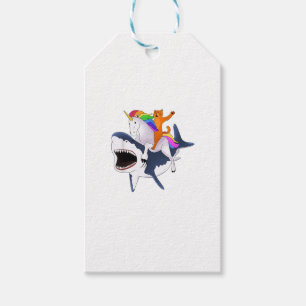 Cat Riding Unicorn Riding Shark Geschenk T - Shirt Geschenkanhänger