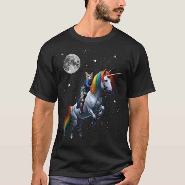 Cat Riding Unicorn T-Shirt (Vorderseite)