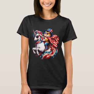 Cat Riding Unicorn USA Flag Patriotic 4. Juli T-Shirt