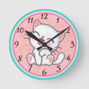 Cat Round Clock Runde Wanduhr