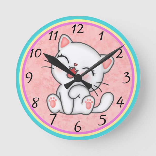 Cat Round Clock Runde Wanduhr (Vorderseite)