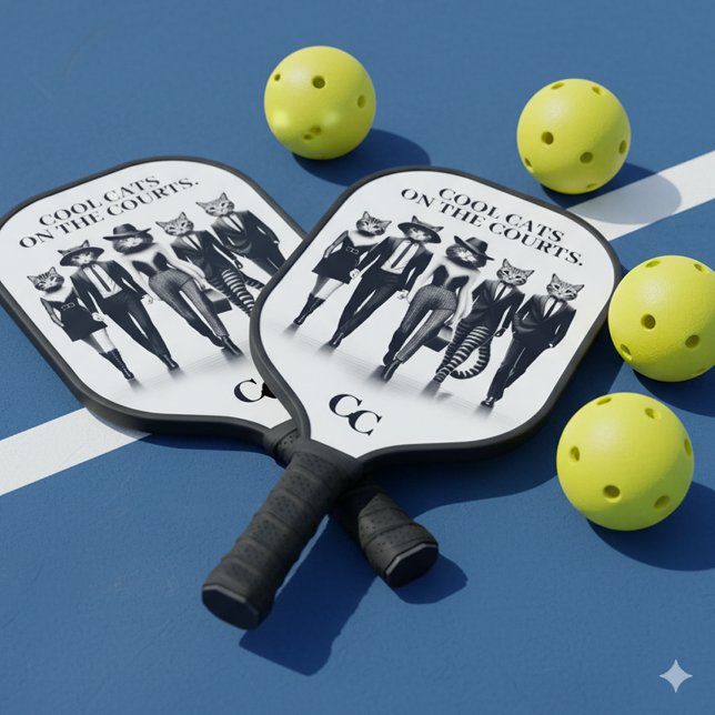 Cat Runway Models durch den Catwalk Pickleball Schläger (Cool Cats on the Courts Pickleball Paddle Cover Photo)