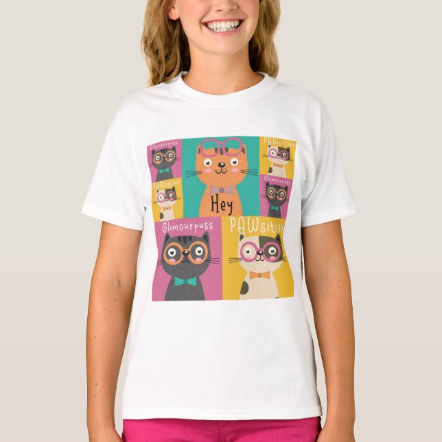 Cat sagt: Hey Funny Memes   T-Shirt (Vorderseite)